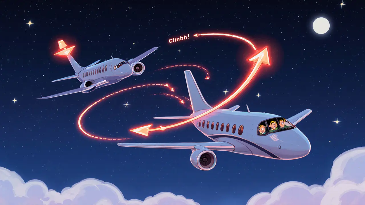 Два самолёта получают противоположные команды TCAS в небе.