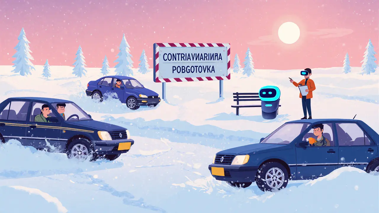 Обучение контраварийному вождению на снежном полигоне с инструктором и VR-гарнитурой.