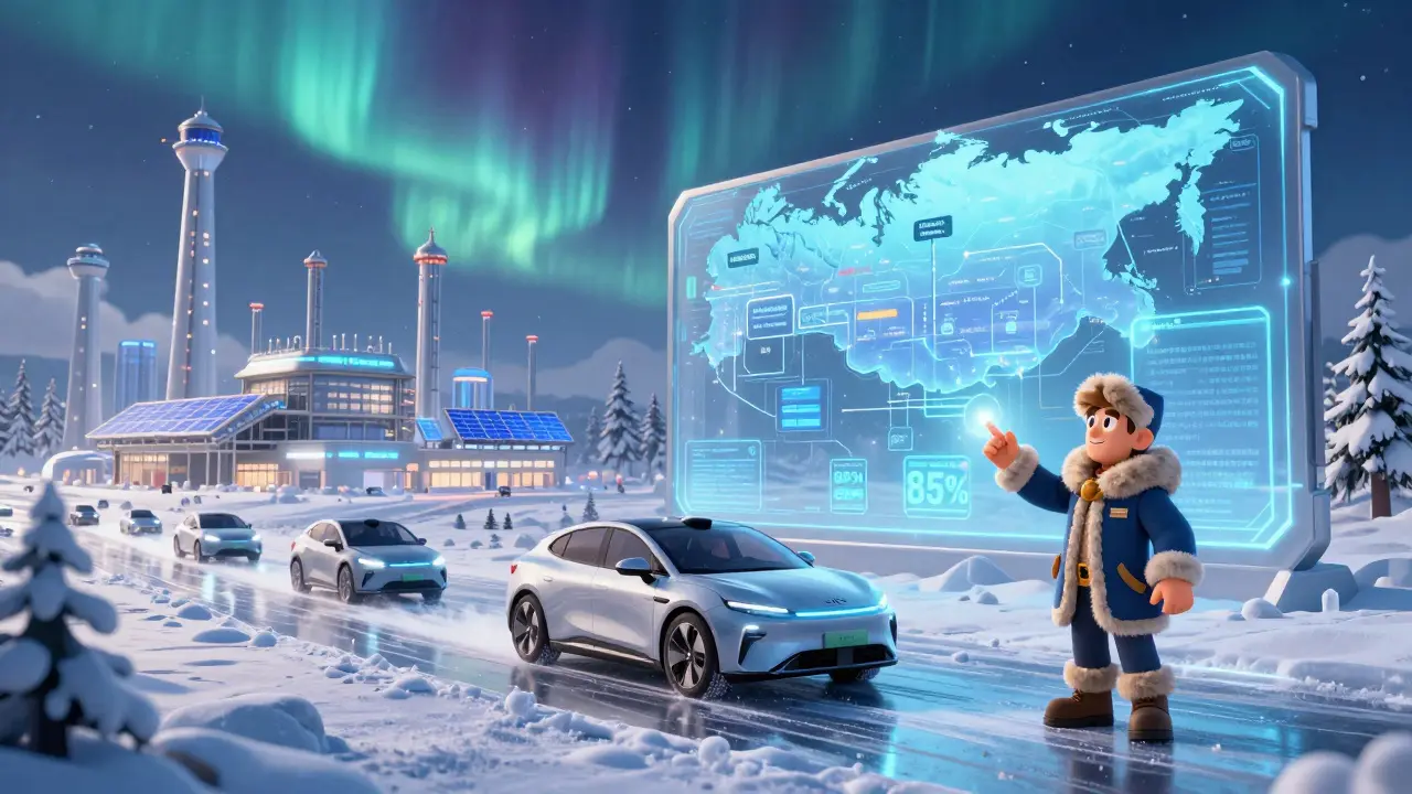 Будущее российского автопрома: электромобили Evolute, фабрики GAC, северное сияние над городом.