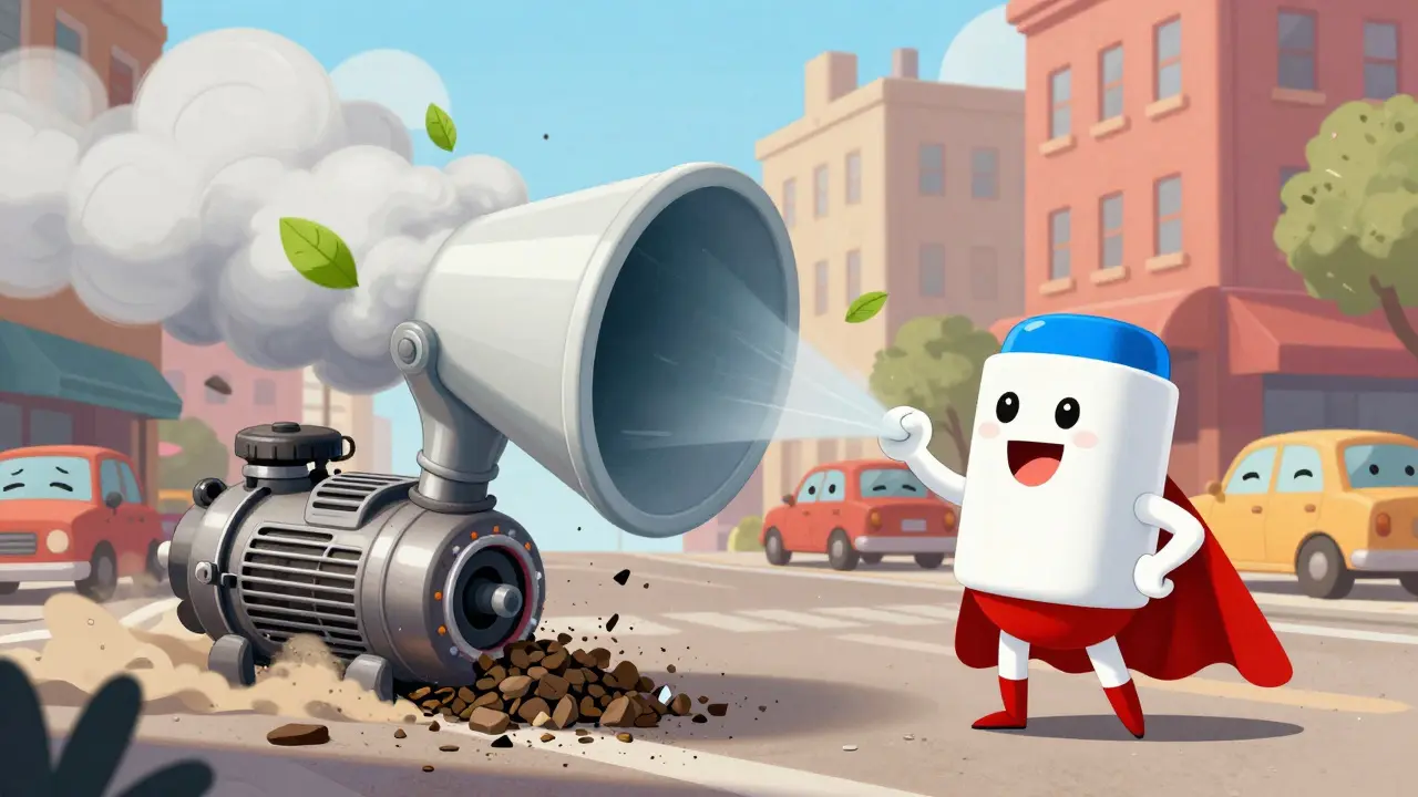 Чистый воздушный фильтр как супергерой блокирует пыль, ведущую к двигателю.