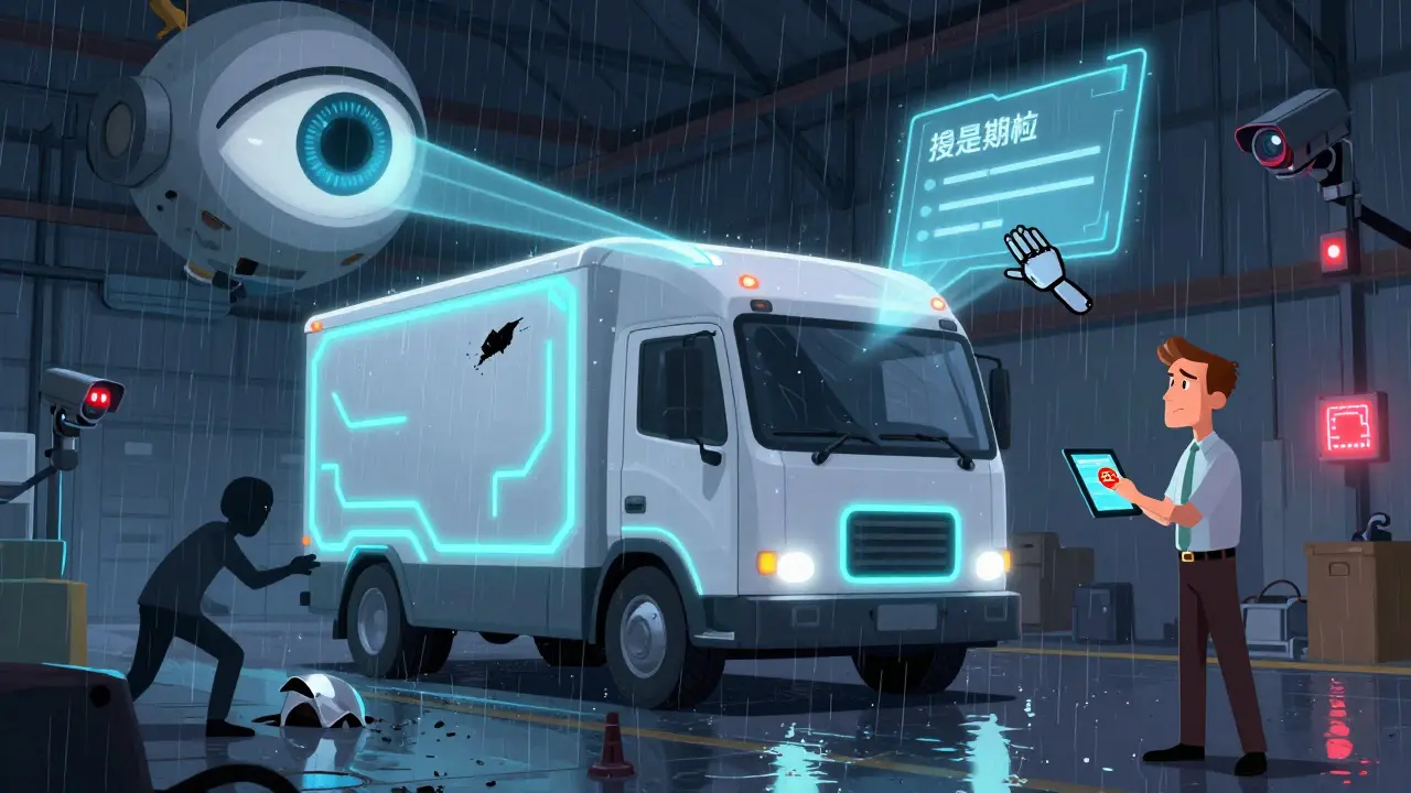 Электрогрузовик с ИИ-оценкой и попыткой мошенничества в стиле анимации