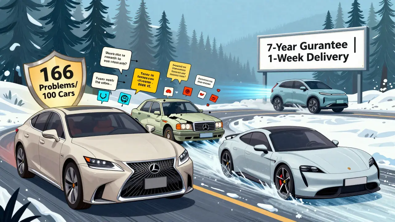 Lexus с высокой надежностью блокирует ломающийся Mercedes, а Exeed уезжает вперед.