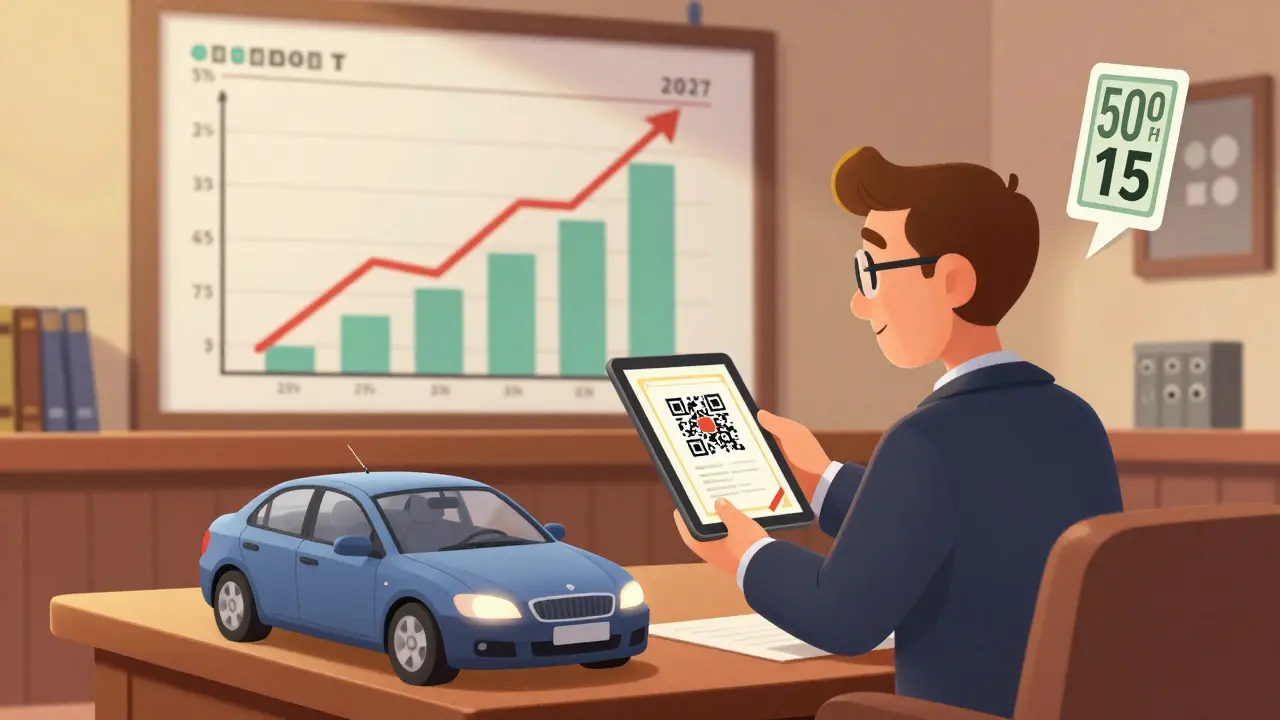 Водитель представляет сертификат в суде, на фоне растущей графики легальной тонировки и символа штрафа.