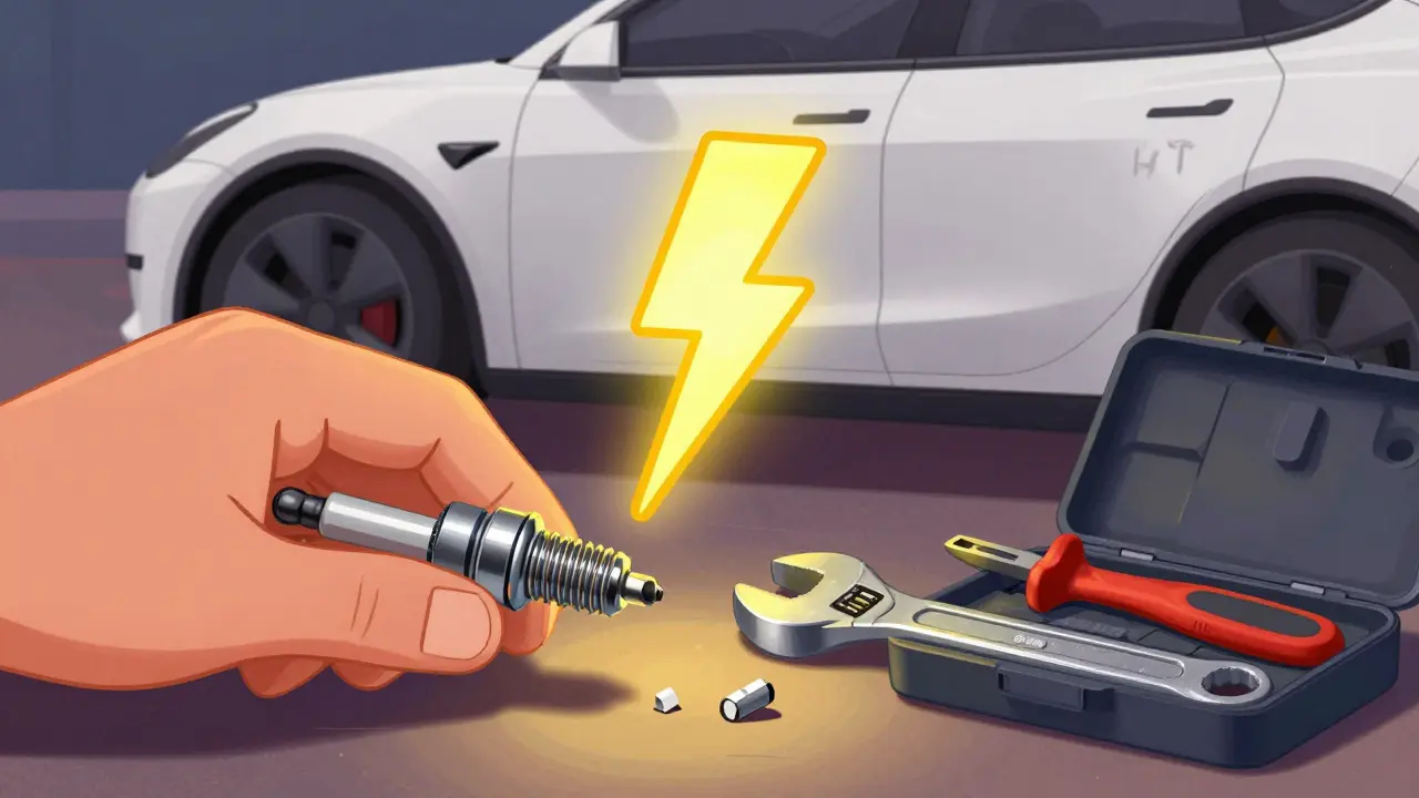 Рука выкручивает свечу с помощью специального съемника, рядом лежит сломанный инструмент.