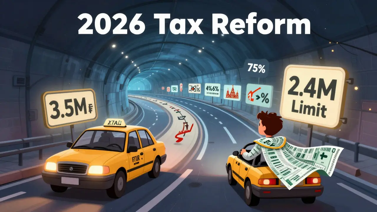 Водитель такси в туннеле будущего с тремя путями налогообложения и растущей статистикой