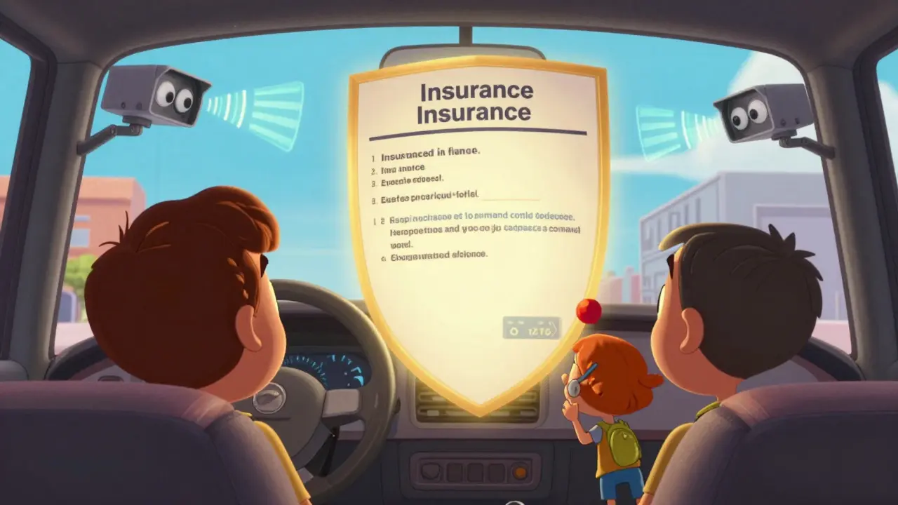 Электронный полис ОСАГО светится над приборной панелью машины, камеры сканируют номера.