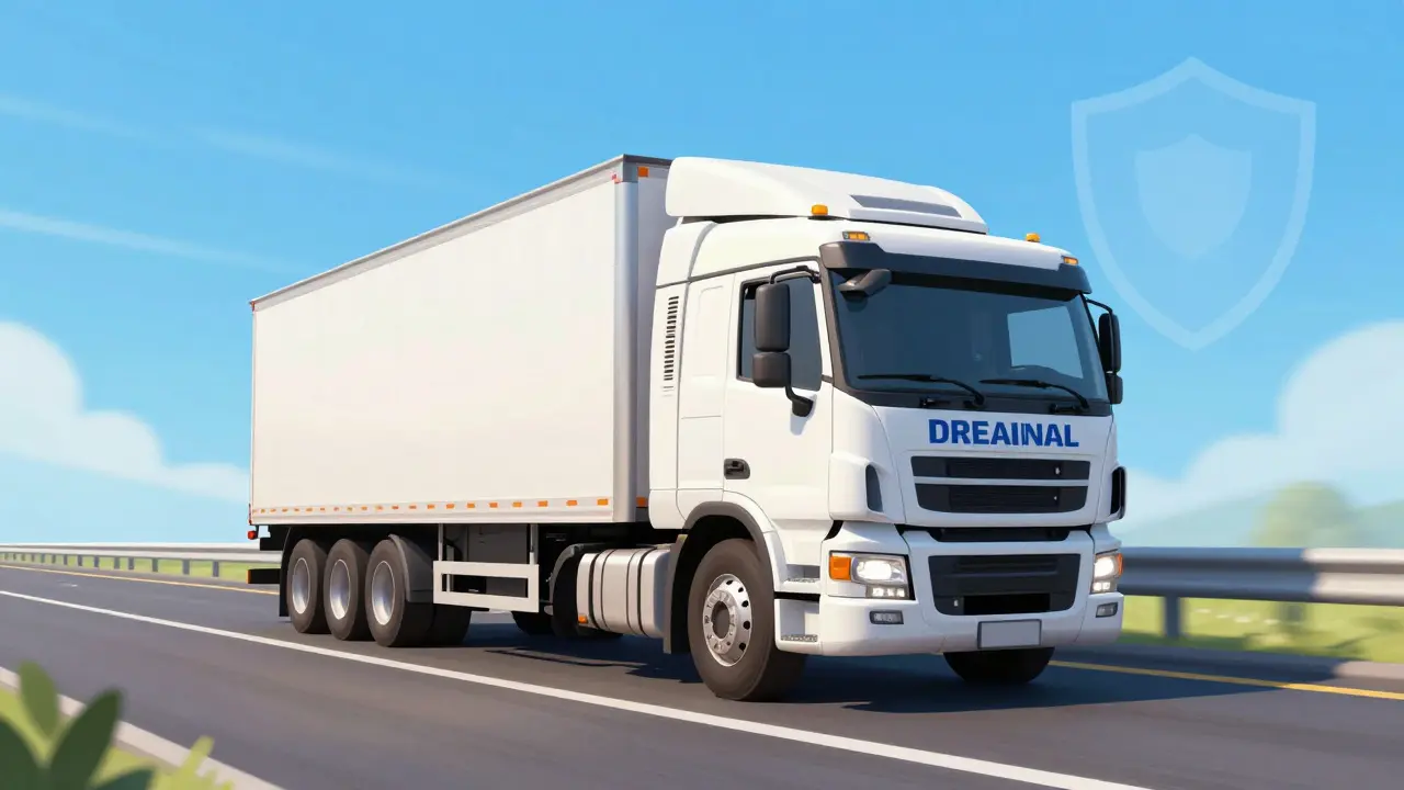 Исправный грузовик едет по безопасной дороге