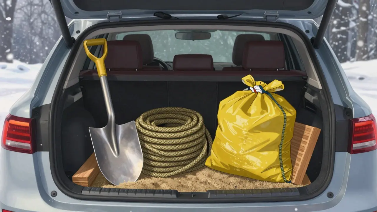 Набор инструментов для экстренного вызволения в багажнике авто