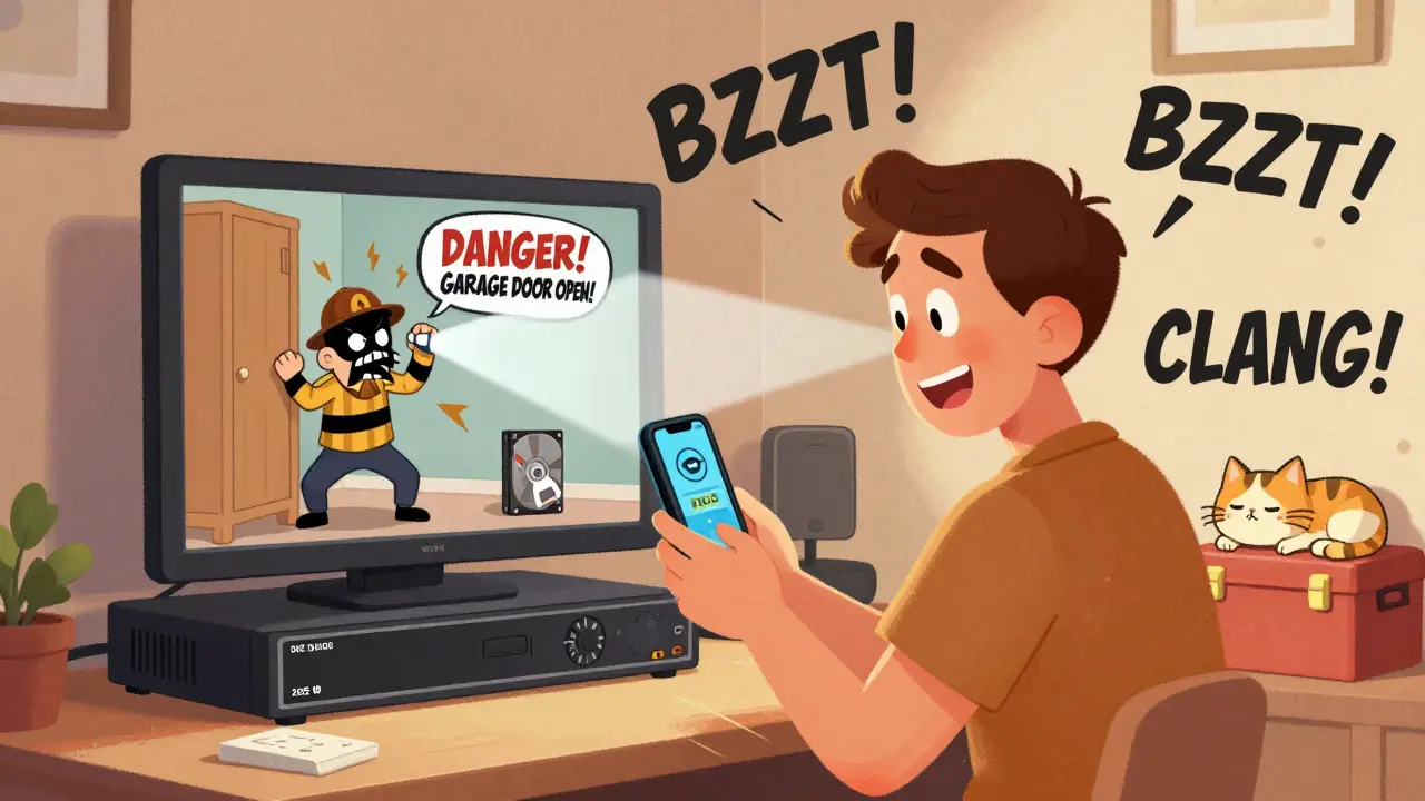 Владелец получает уведомление о взломе, а вор пугается вспышки инфракрасного света.