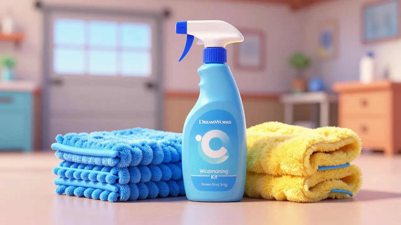 Набор для сухой мойки: флакон шампуня и две микрофибры в стиле 3D анимации