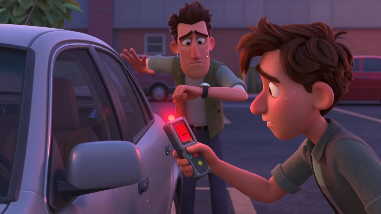 Покупатель проверяет кузов машины толщиметром под присмотром нервного перекупщика