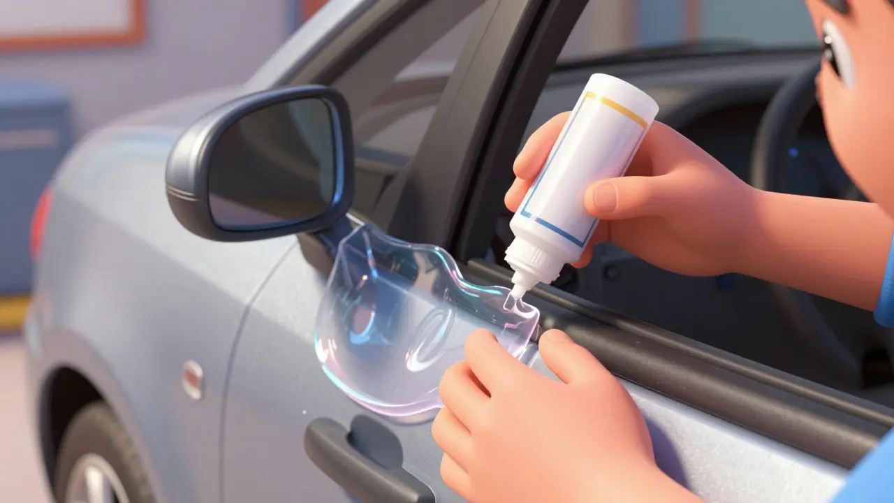 Процесс нанесения силиконовой смазки на резиновый уплотнитель двери