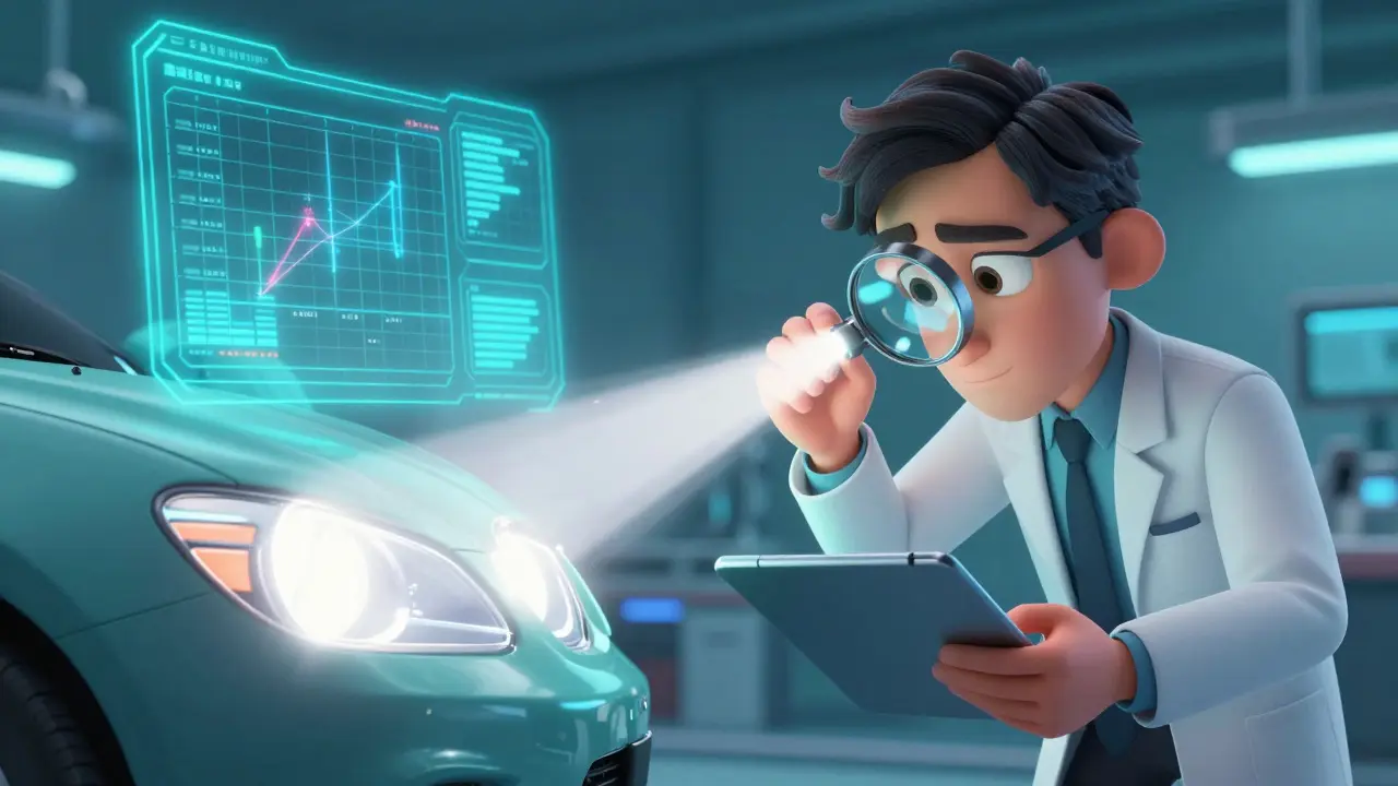 Проверка интенсивности света фар в высокотехнологичной лаборатории