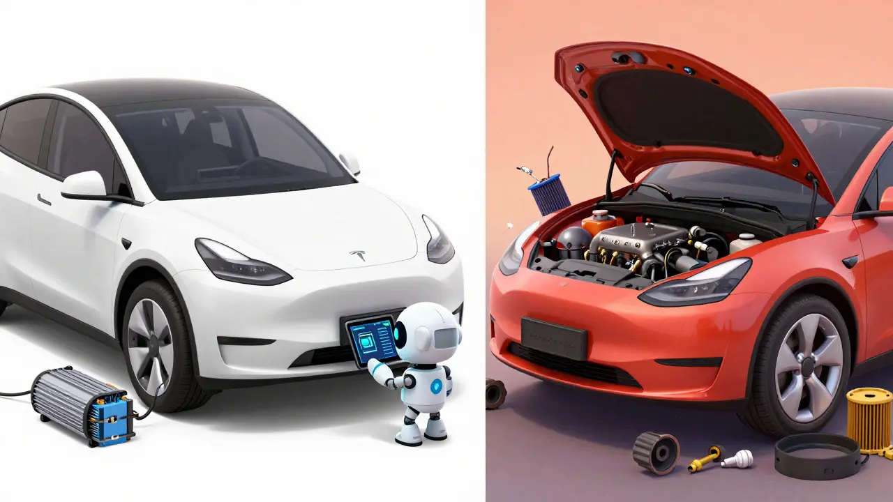 Сравнение простого обслуживания электрокара и сложного сервиса ДВС