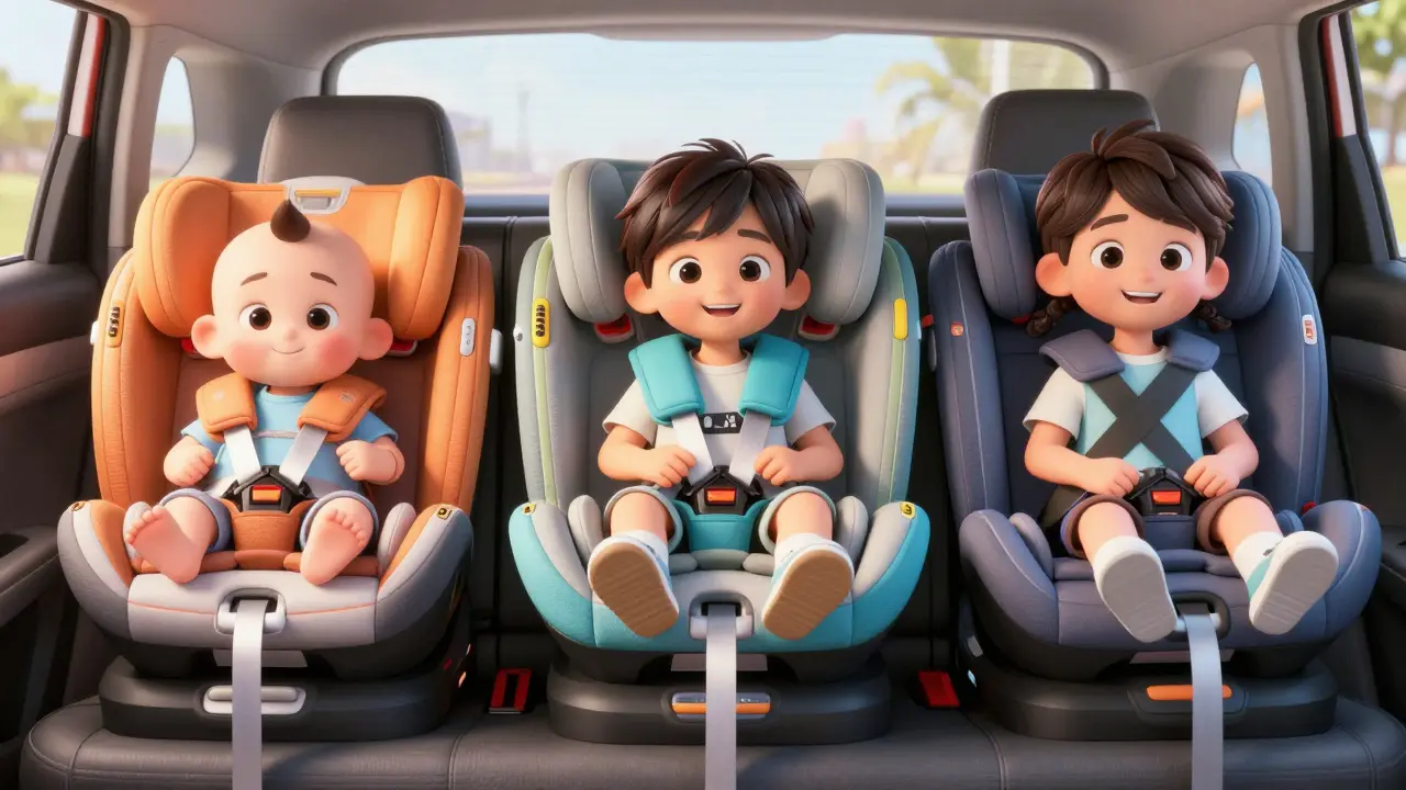 Три типа детских удерживающих устройств для разных возрастов и веса