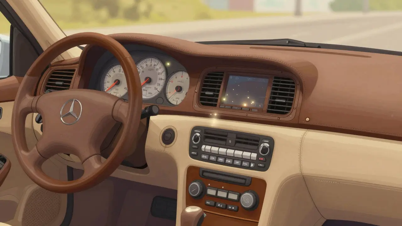 Интерьер Мерседеса W140 с аналоговыми приборами и кожей