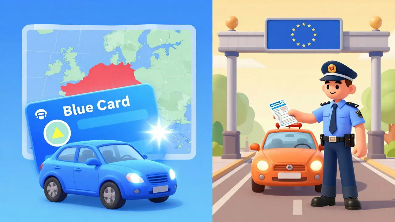 Синяя карта для Беларуси и локальная страховка для ЕС в стиле мультфильма
