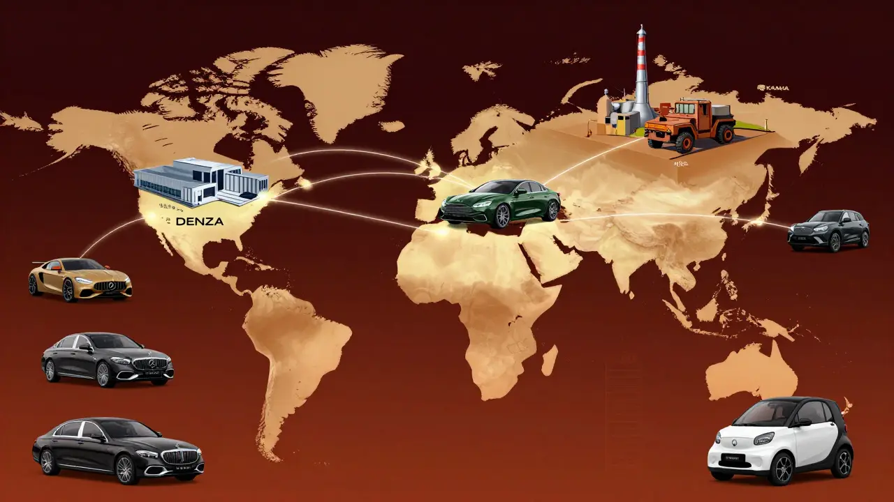 Карта мира с логотипами брендов и партнерами Mercedes-Benz Group
