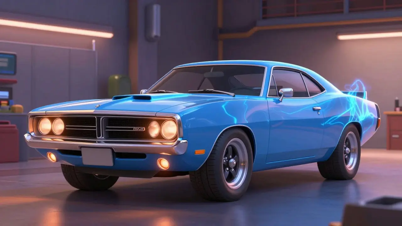 Гибридный Dodge Charger с неоновыми эффектами в стиле DreamWorks